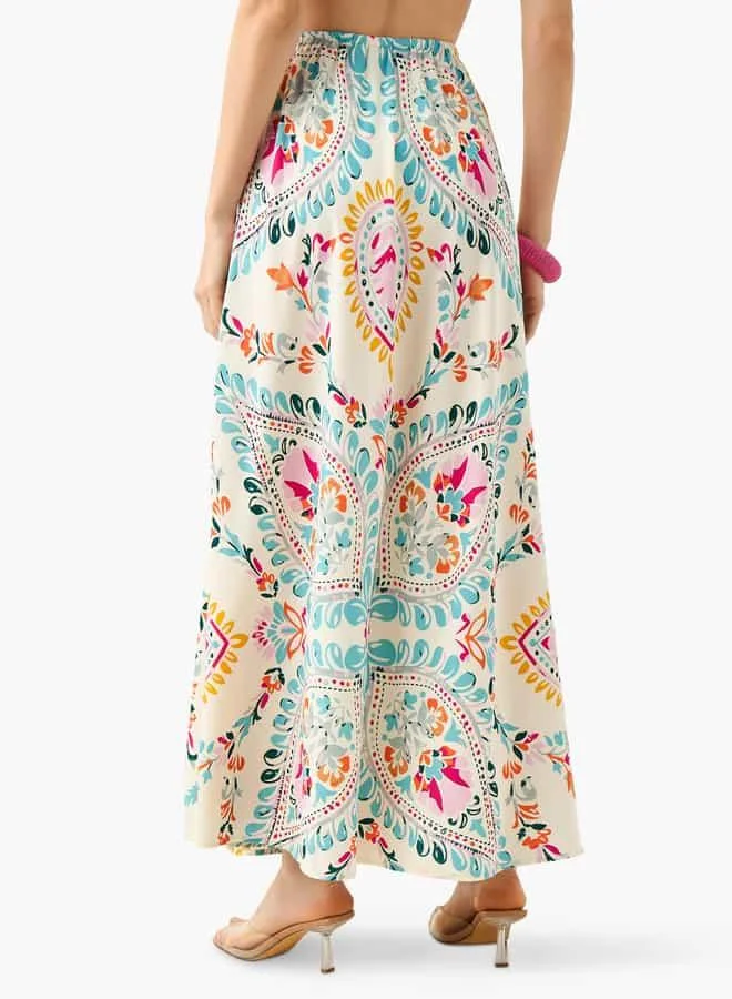 Splash FAV Printed Maxi Skirt with Tie-Up Detail