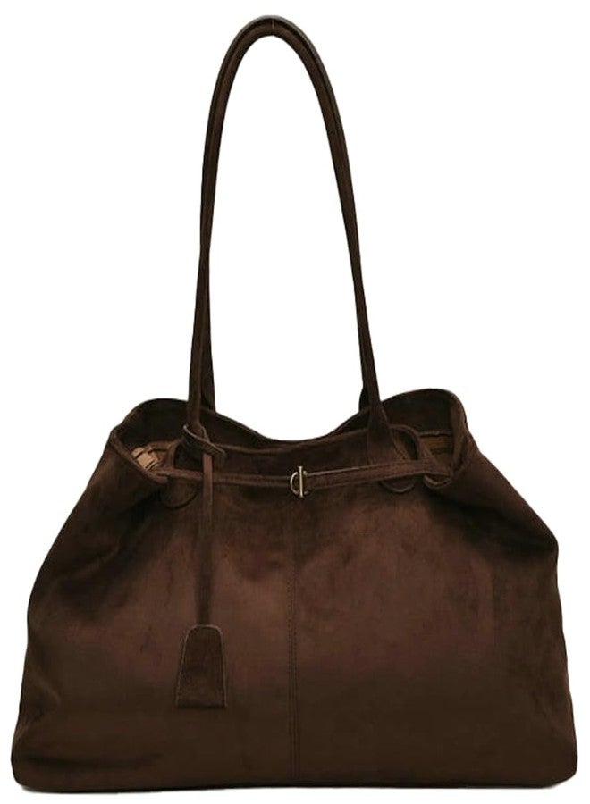 EMGILL Oversized Suede Tote Handbag Elegant Top Handle Purse Fall Winter Satchel Purses for Women Office College Slouchy Hobo Bag, Coffee, Medium - Image 1