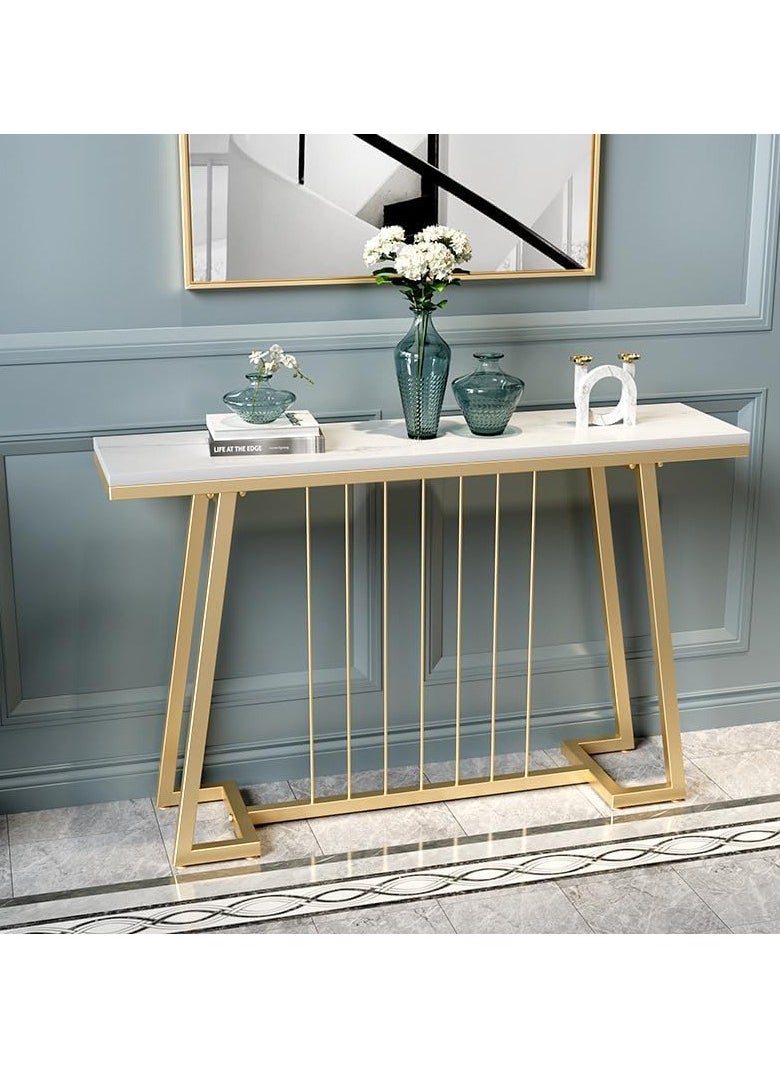 LINGWEI LINGWEI Modern Gold Console Table with Marble Top - Sleek Entryway Furniture for Living Room, Bedroom, Hallway, Office - Multi-Storage Elegant Home Decor  - Image 2