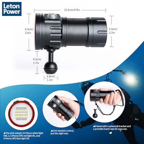 LetonPower Diving Flashlight, L24 12000Lumens Dive Light,100m Underwater Video Light, Scuba Dive Lights, Underwater flashlights with Type-C Charging for Professional Under Water Sports - Image 4