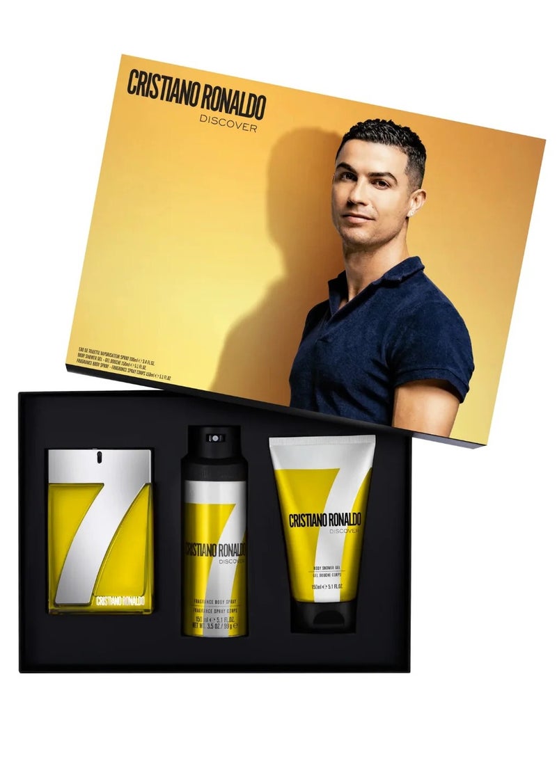 كرستيانو رونالدو مجموعة هدايا كريستيانو رونالدو CR7 ديسكوفر - (عطر 100 مل + جل استحمام 150 مل + بخاخ للجسم 150 مل) - Image 1