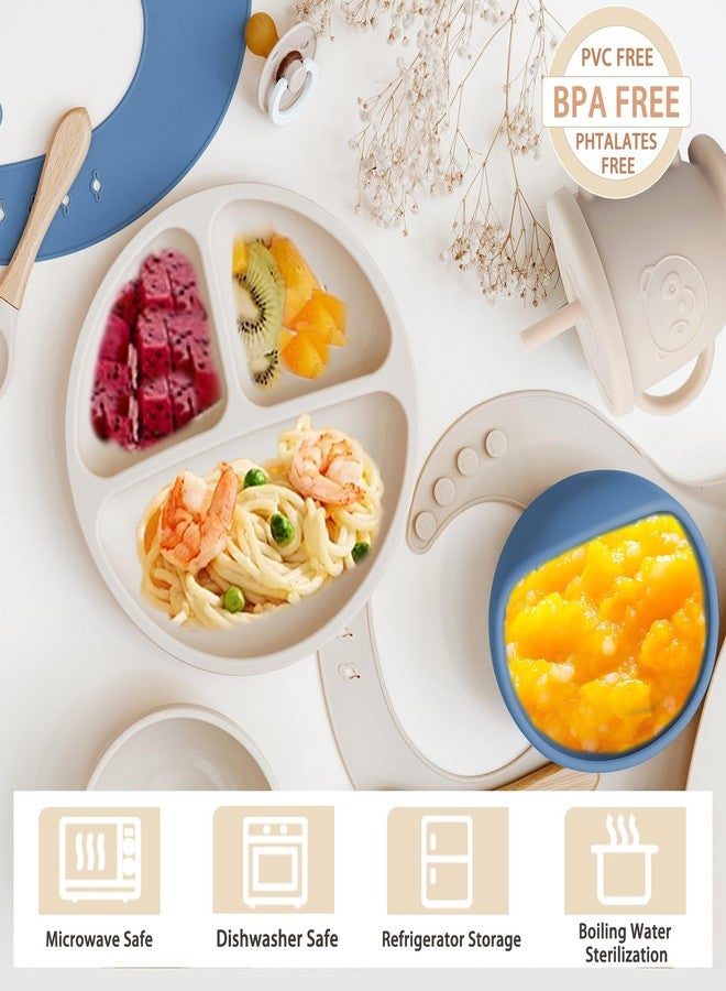 Munlinder Silicone Baby Feeding Set | Baby Led Weaning Supplies Includes Suction Bowls and Divided Plates, Adjustable Bib, Baby Utensils Spoons and Forks,Cup | Baby Feeding Essentials (Beige) - Image 3