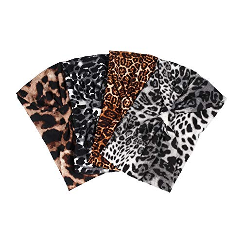 DINPREY Animal Print Headwraps bandana hair bands Knot Twisted Headbands Boho head wrap Cross Leopard Headband wide headwraps for women (Wide Leopard Headbands) - Image 2