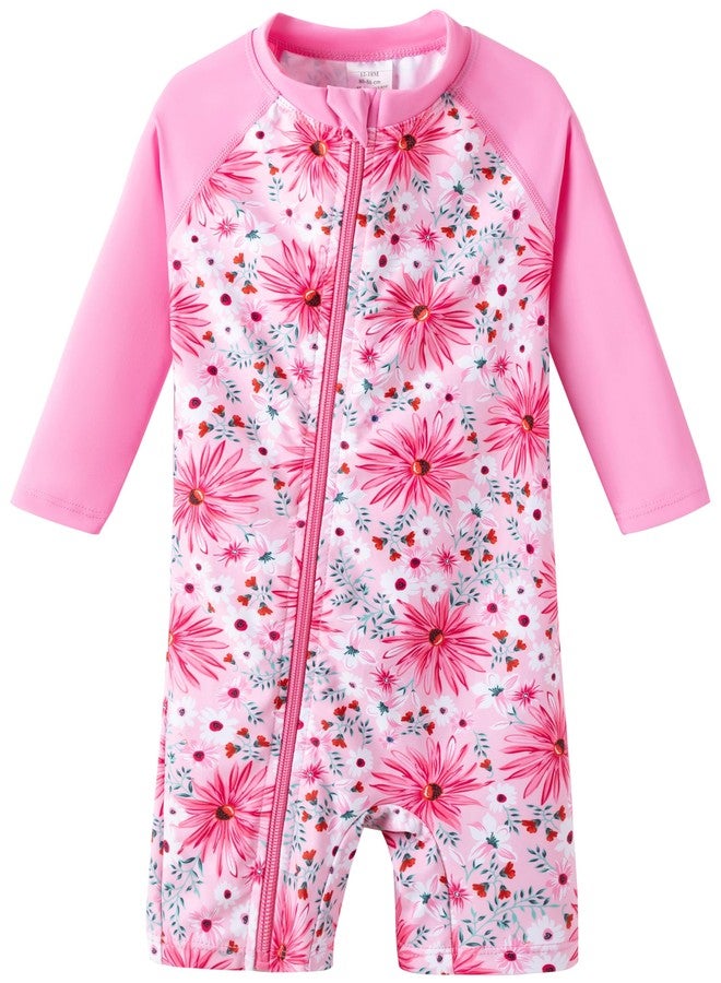 UMELOK Toddler Girl Swimsuit Baby Rash Guard Swimwear Rashguard UPF 50+ Sun Protection Bathing Suit Sunsuit Red/Daisy-4T - Image 1