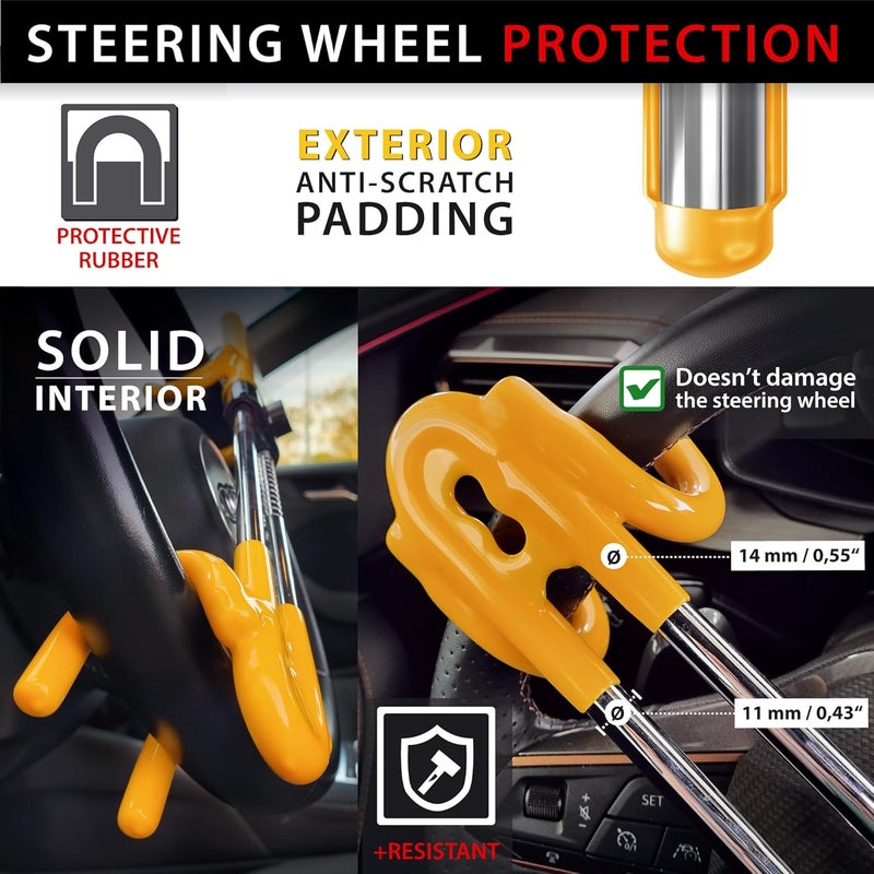 KRASER KR842Y Steering Wheel Clamp with Adjustable Double Hook, High Security, Scratch Protection, Universal Car Steering Wheel Lock, Universal Anti-Theft Device for Car, Home - Image 4