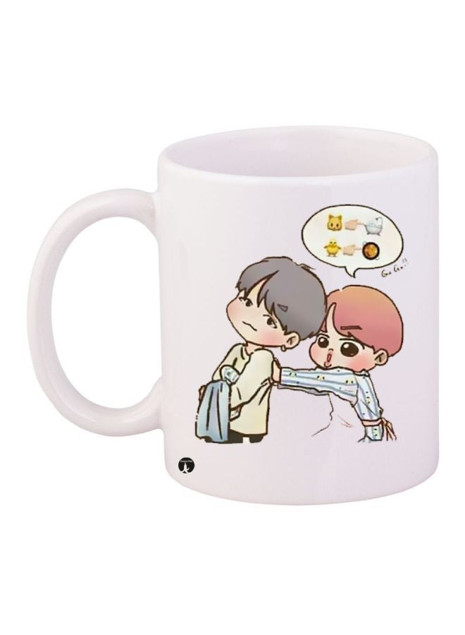 RYN Cartoon Printed Coffee Mug White/Grey/Beige 11ounce