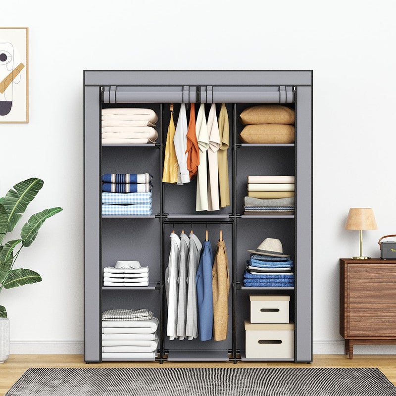 HODYANN Portable Closet, Wardrobe Closet with 10 Storage Shelves and 2 Hanging Rods, Non-Woven Fabric Cover, 52.4 x 18.1 x 66.6 Inches Closet Organizer for Bedroom, Gray - Image 2