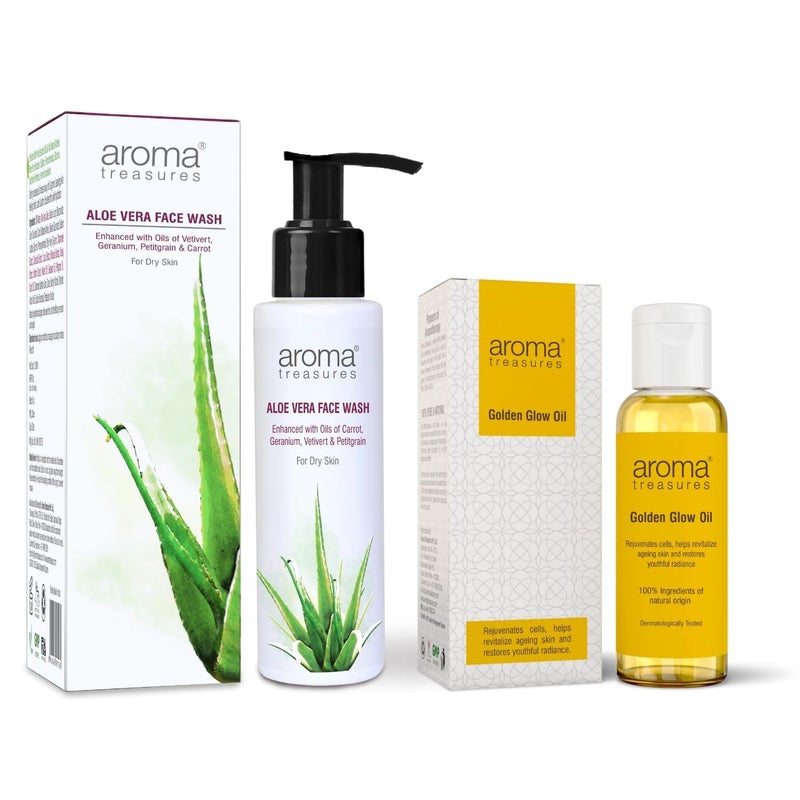 Aroma Treasures combo of Golden glow oil Aloe vera face wash - Image 1