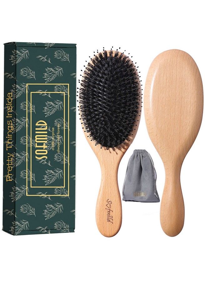 Sofmild Hair Brushboar Bristle Hair Brushes For Women Man And Kids Detangler Brush For Long Short Thick Thin Curly Straight Wavy Hair Wooden Comb & Travel Bag Included Approved By Gift（Large） - Image 1