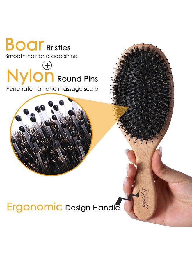 Sofmild Hair Brushboar Bristle Hair Brushes For Women Man And Kids Detangler Brush For Long Short Thick Thin Curly Straight Wavy Hair Wooden Comb & Travel Bag Included Approved By Gift（Large） - Image 2