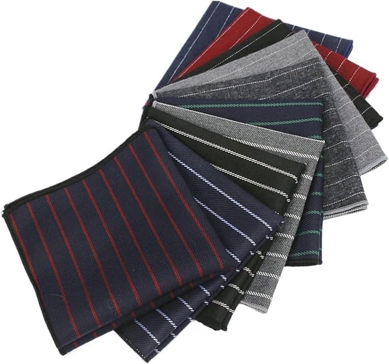 Men Pocket Squares 10pcs Vintage Striped Cotton Handkerchiefs Color Ia4036 - Image 3