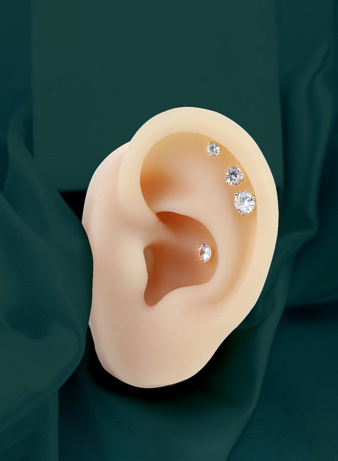 COCHARM 14K Solid Gold 16g Earring Studs Round CZ Helix Earring Stud Real Yellow Gold Tragus Piercing 8mm Length Conch Earring Stud 14K Gold - Image 4