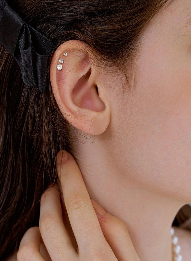 COCHARM 14K Solid Gold 16g Earring Studs Round CZ Helix Earring Stud Real Yellow Gold Tragus Piercing 8mm Length Conch Earring Stud 14K Gold - Image 3