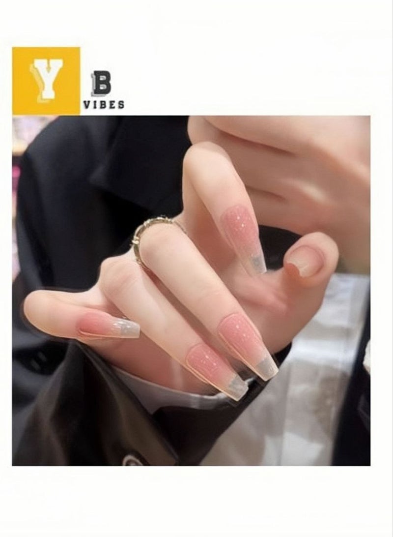 24 Pcs Press On Nails for woman Nail Art Manicure French Girl long-length - Image 1