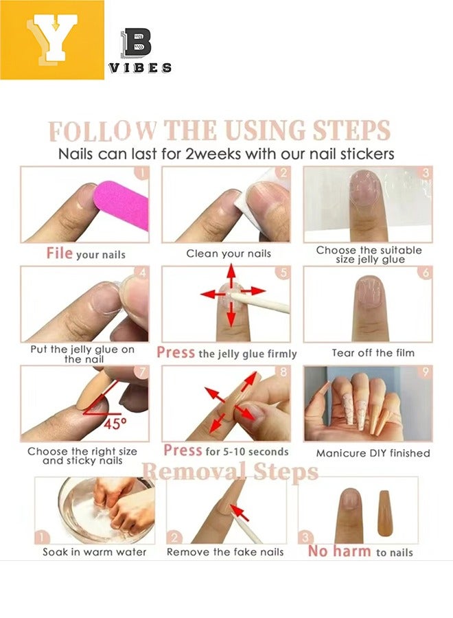 24 Pcs Press On Nails for woman Nail Art Manicure French Girl long-length - Image 2