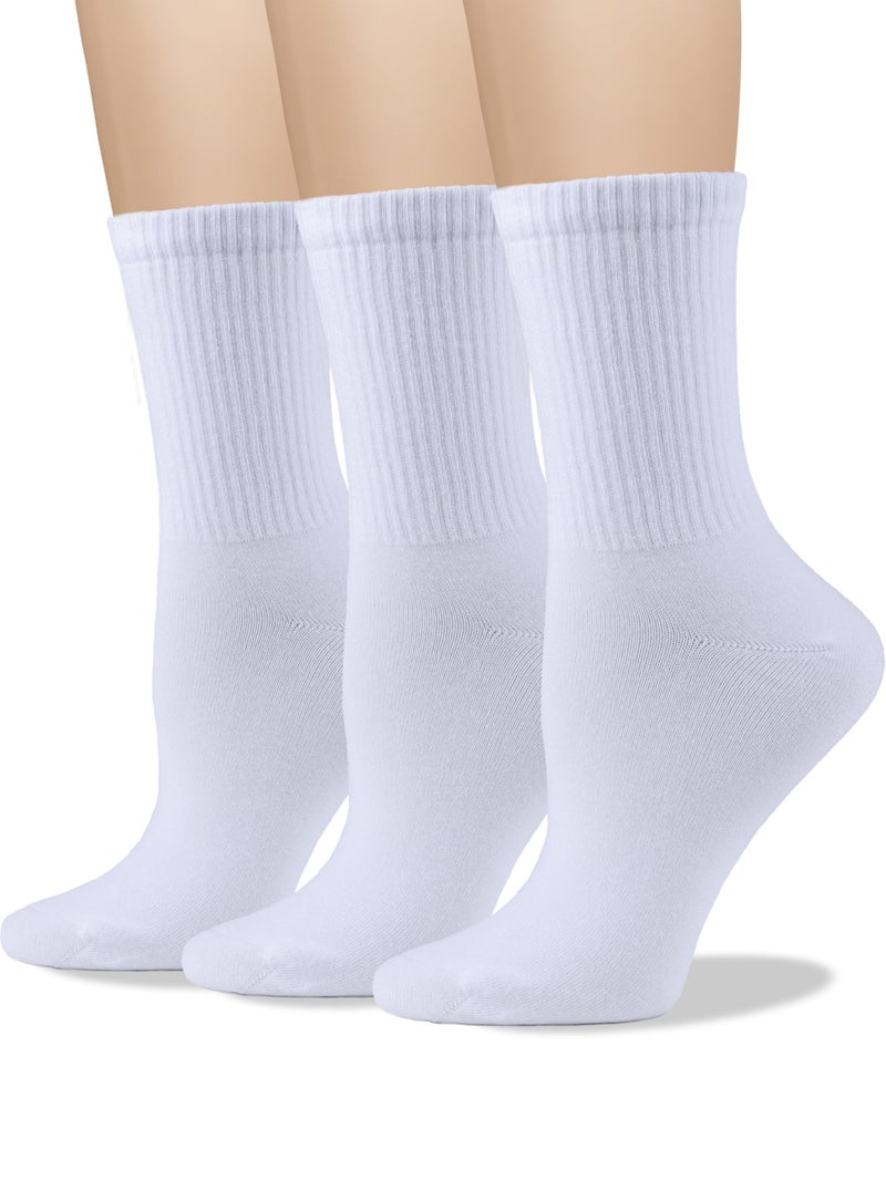 COTTON DAY Womens Soft Combed Cotton Crew Socks All White Half Ribbed Shoe Size 9-11 - Image 1