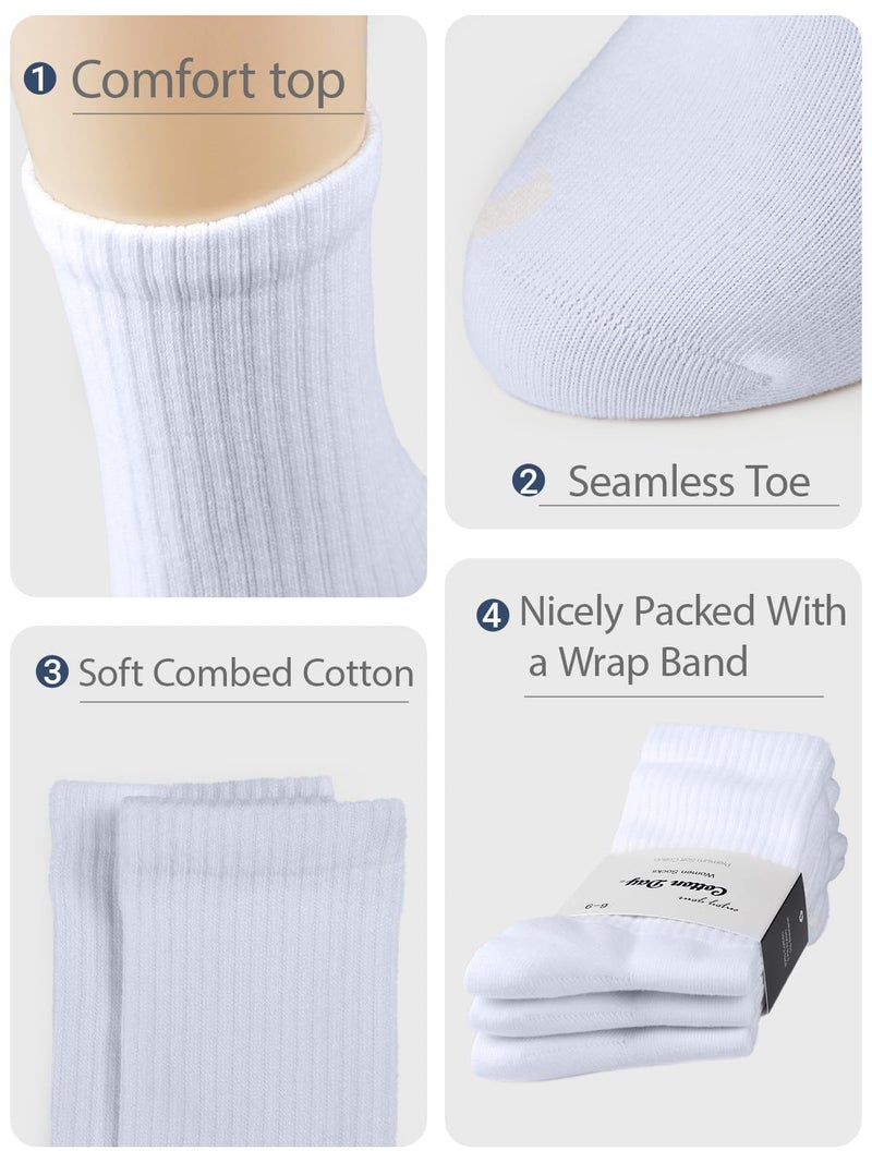 COTTON DAY Womens Soft Combed Cotton Crew Socks All White Half Ribbed Shoe Size 9-11 - Image 5