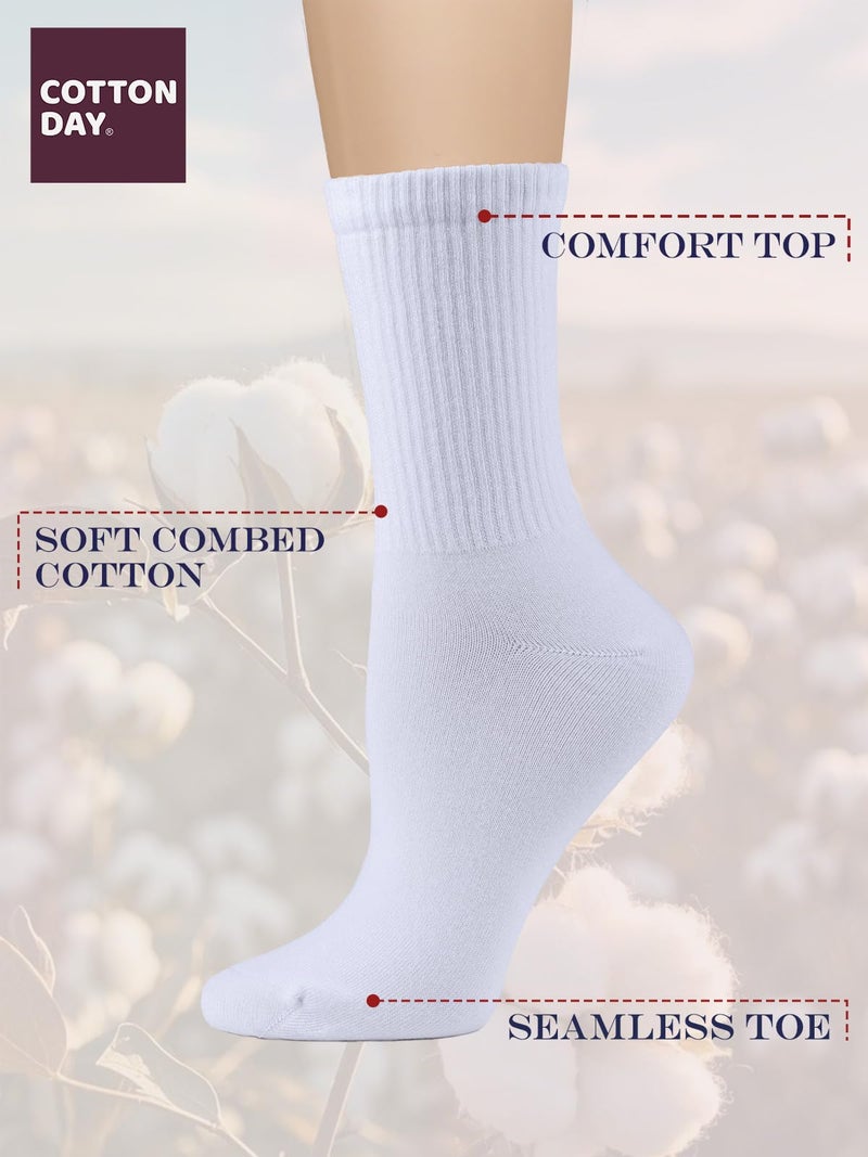 COTTON DAY Womens Soft Combed Cotton Crew Socks All White Half Ribbed Shoe Size 9-11 - Image 4