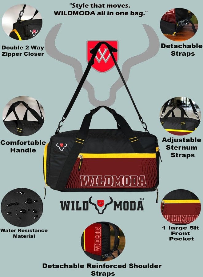 WILD MODA 35L Weekender Travel Duffel Bag - Unisex Gym, Travel & Sports Bag with Spacious Shoe Compartment and Multiple Pockets (Black & Maroon) - Image 5