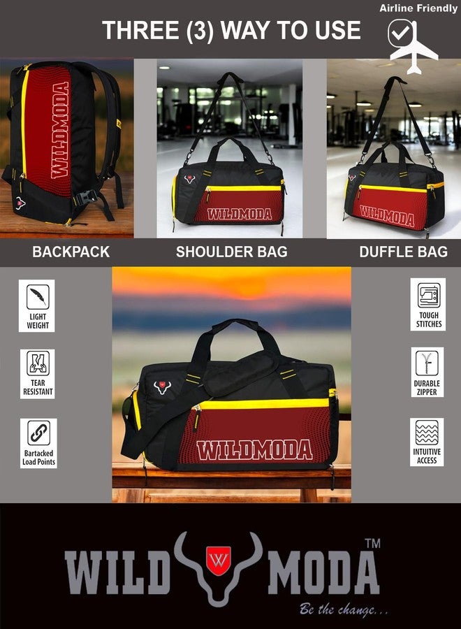 WILD MODA 35L Weekender Travel Duffel Bag - Unisex Gym, Travel & Sports Bag with Spacious Shoe Compartment and Multiple Pockets (Black & Maroon) - Image 3
