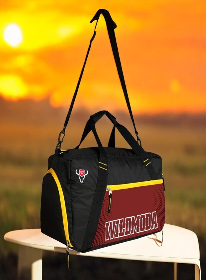 WILD MODA 35L Weekender Travel Duffel Bag - Unisex Gym, Travel & Sports Bag with Spacious Shoe Compartment and Multiple Pockets (Black & Maroon) - Image 2