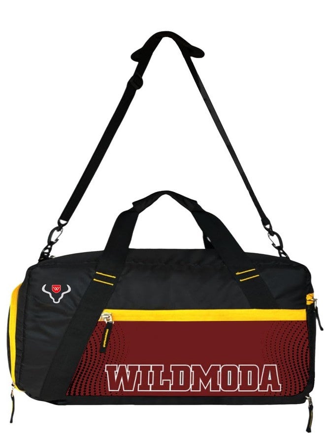 WILD MODA 35L Weekender Travel Duffel Bag - Unisex Gym, Travel & Sports Bag with Spacious Shoe Compartment and Multiple Pockets (Black & Maroon) - Image 1