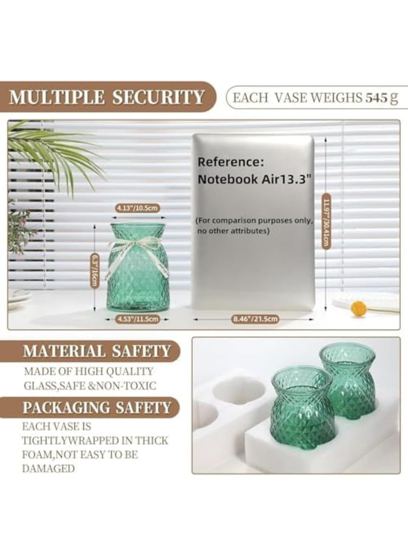 SYOSI مزهرية زهور زجاجية، ارتفاع 6.3 بوصة بنمط الماس، زجاجة كبيرة عتيقة لتزيين حفلات الزفاف، قطع مركزية، ديكور زهور لطاولة المنزل (عبوة من 2، شفافة) - Image 5