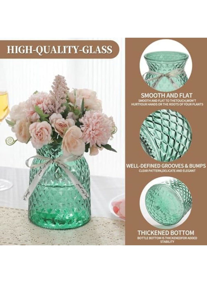 SYOSI مزهرية زهور زجاجية، ارتفاع 6.3 بوصة بنمط الماس، زجاجة كبيرة عتيقة لتزيين حفلات الزفاف، قطع مركزية، ديكور زهور لطاولة المنزل (عبوة من 2، شفافة) - Image 4
