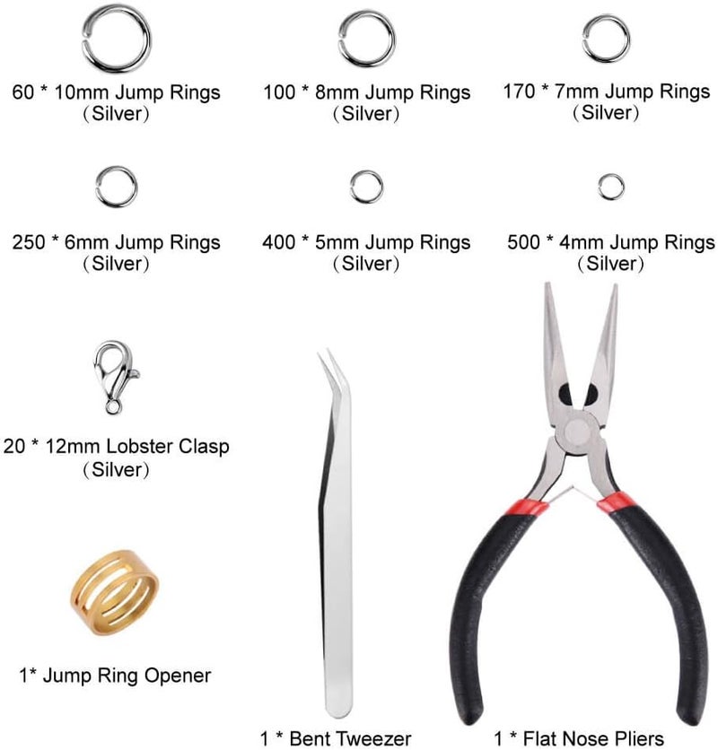 Paxcoo 1500Pcs Silver Jump Rings with Lobster Clasps and Jewelry Pliers for Jewelry Making Supplies - Image 2