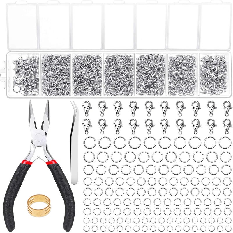 Paxcoo 1500Pcs Silver Jump Rings with Lobster Clasps and Jewelry Pliers for Jewelry Making Supplies - Image 1