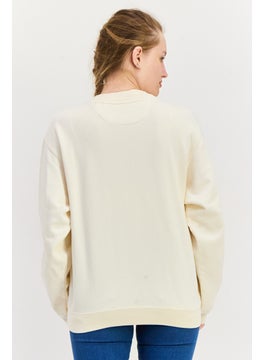 HUGO by Hugo Boss Women Crew Neck Graphic Print Sweatshirt, Beige  - Image 2