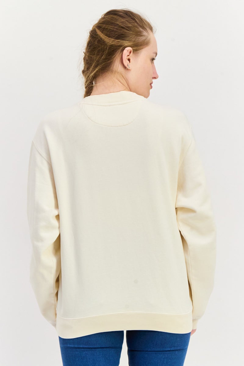 HUGO BOSS سويت شيرت نسائي بياقة دائرية بطباعة جرافيك، بيج - Image 2