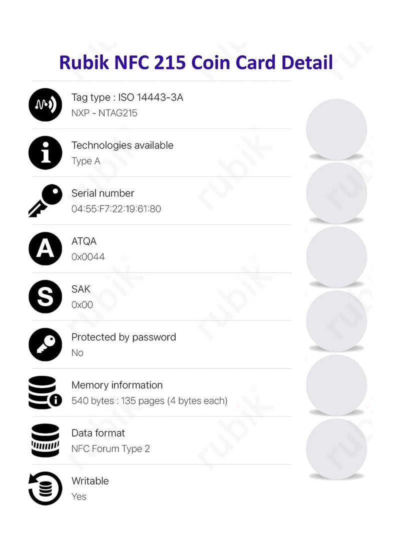 Rubik - NFC 215 Cards, NTAG215 Rewritable NFC Coin Card Tag Compatible with Tagmo Amiibo and NFC Enabled Mobile Phones and Devices (Round Ntag 215 - 30 Cards) - Image 1