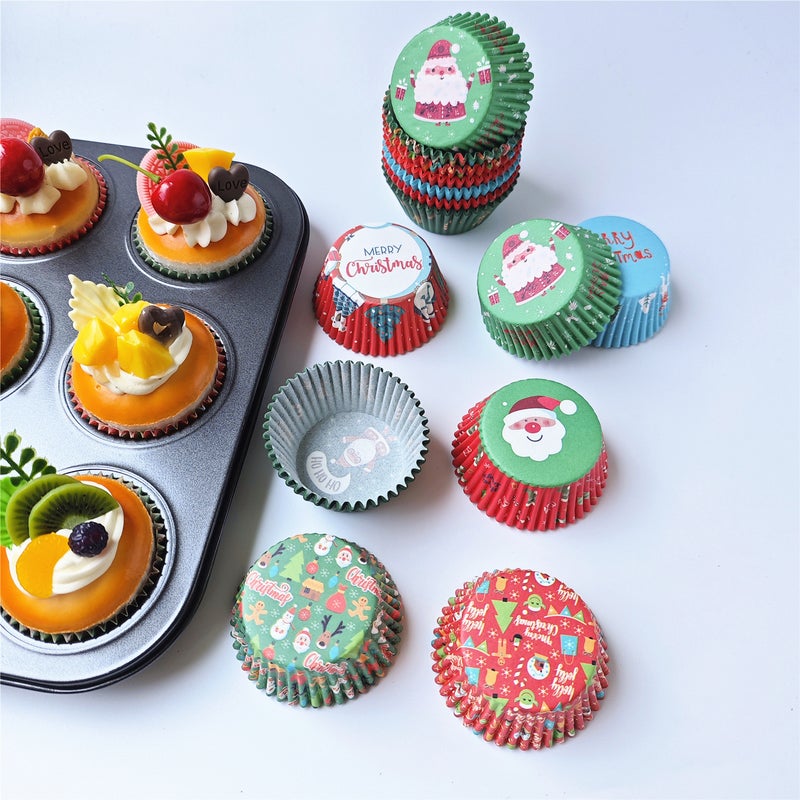 200 Christmas Paper Muffin Cake Liners, High Temperature Resistant And Oil-Proof Paper Liners, Muffin Paper Liners, New Year Cake Paper - Image 3