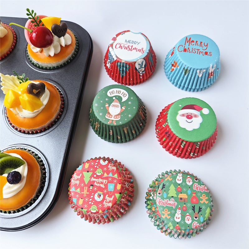 200 Christmas Paper Muffin Cake Liners, High Temperature Resistant And Oil-Proof Paper Liners, Muffin Paper Liners, New Year Cake Paper - Image 4
