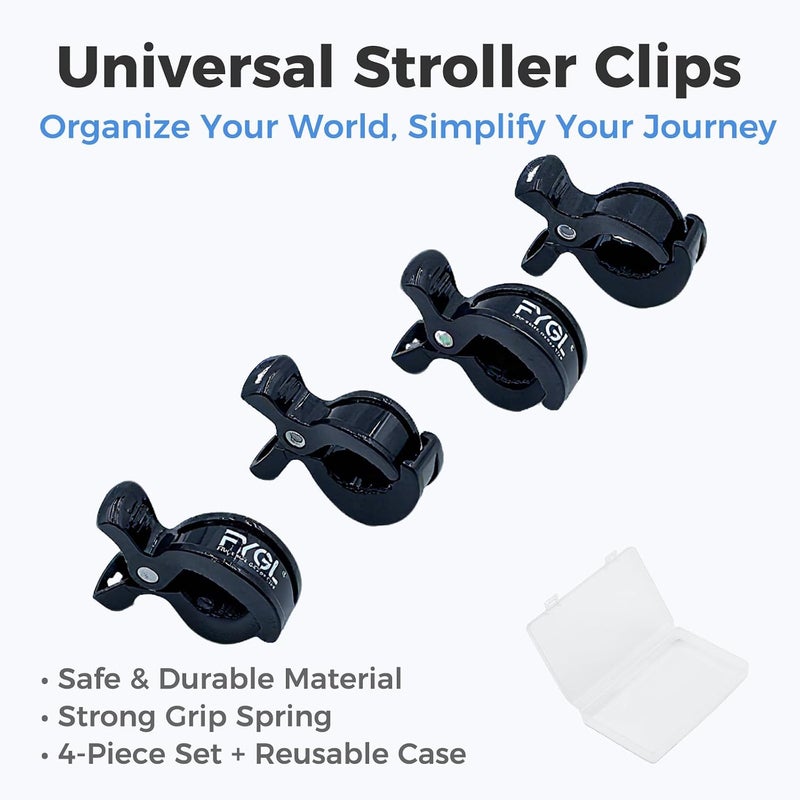 FYGL Universal Stroller Clips | 4PCS Multiuse Fasteners for Pram Toys, Sun Shades, and Blankets - Black - Image 2