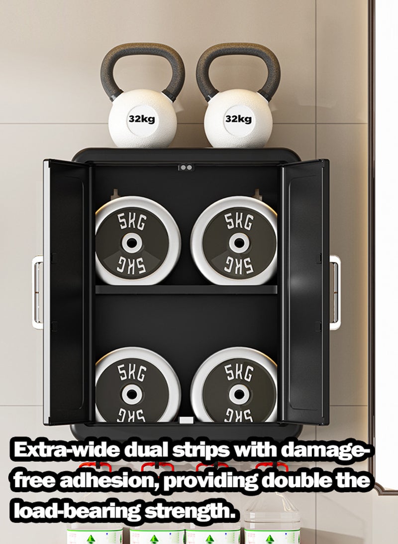 والالا خزانة تخزين قابلة للطي مثبتة على الحائط ببابين مع خطافات وتخزين للمناشف/المناشف، منظم بلاستيكي عالي الجودة على الطراز القديم للحمام، مقاوم للغبار والماء، رف عرض مستحضرات التجميل والأساسيات، عنصر تخزين متين للتخزين في الحمام 40.5*32*13 سم - Image 5