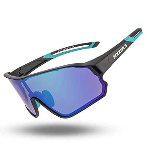 ROCKBROS Unisex Rectangular Polarized UV Protection Cycling Sunglasses, Black Blue, One Size - Image 1