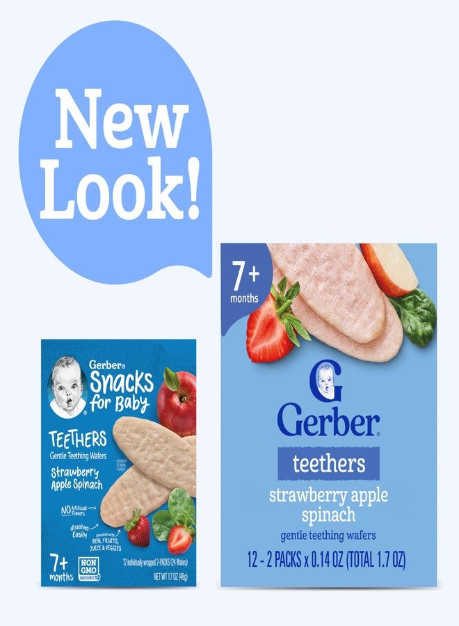 Gerber عضاضات جيربر، بسكويتات التسنين الناعمة بنكهة الفراولة والتفاح والسبانخ، وجبات خفيفة للتسنين للأطفال، 6 عبوات - Image 3