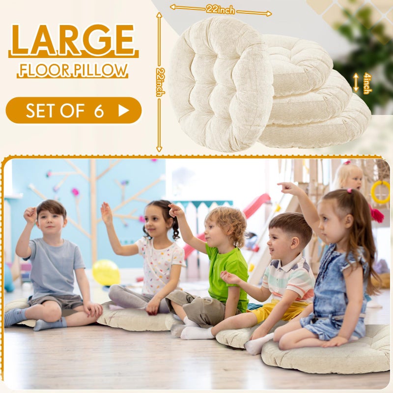Jerify 6 Pcs Floor Pillow Cushions 22 x 22 Inch Round Square Large Meditation Floor Pillow for Classroom Adult Meditation Picnic Party Seating Learning Daycare School (Round,Beige) - Image 2