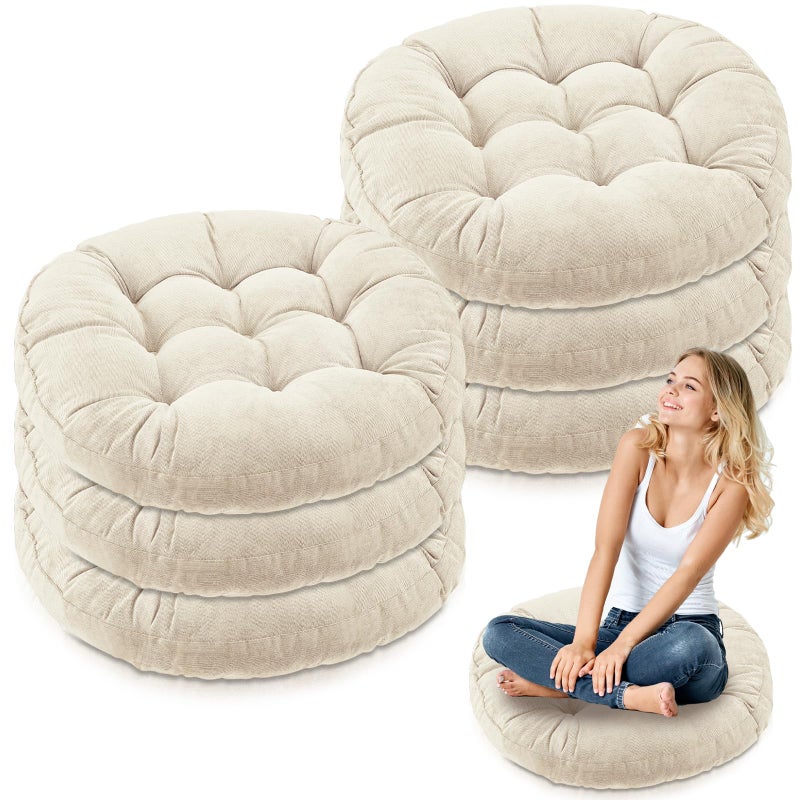 Jerify 6 Pcs Floor Pillow Cushions 22 x 22 Inch Round Square Large Meditation Floor Pillow for Classroom Adult Meditation Picnic Party Seating Learning Daycare School (Round,Beige) - Image 1