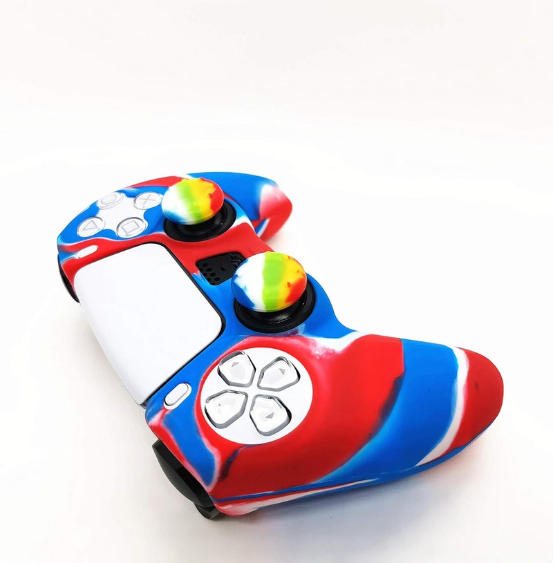 Asokex Skin for PS5 Controller Grips, Silicone Case Cover for PlayStation 5 Anti-Slip Protector with 10pcs Thumb Joysticks Caps (red&Blue) - Image 3