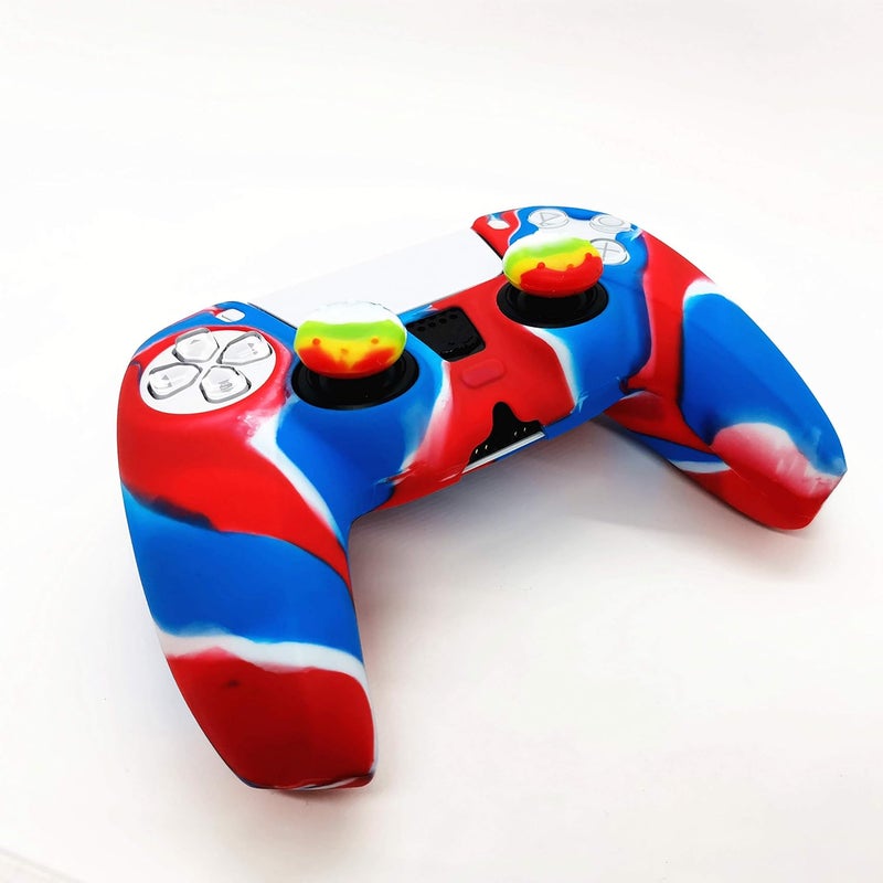 Asokex Skin for PS5 Controller Grips, Silicone Case Cover for PlayStation 5 Anti-Slip Protector with 10pcs Thumb Joysticks Caps (red&Blue) - Image 2