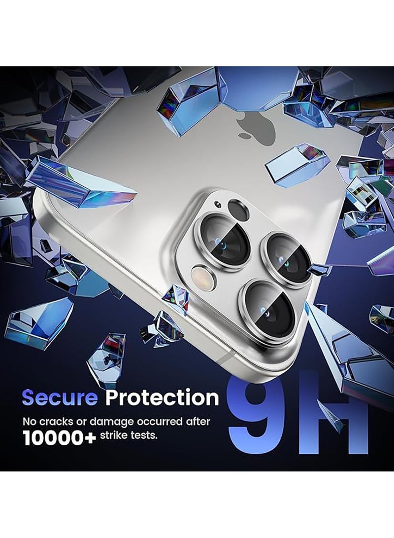 Tempered Glass Cover Camera Lens Protecto for iPhone 15 Pro / iPhone 15 Pro Max with Metal Ring Protector-Silver  - Image 3