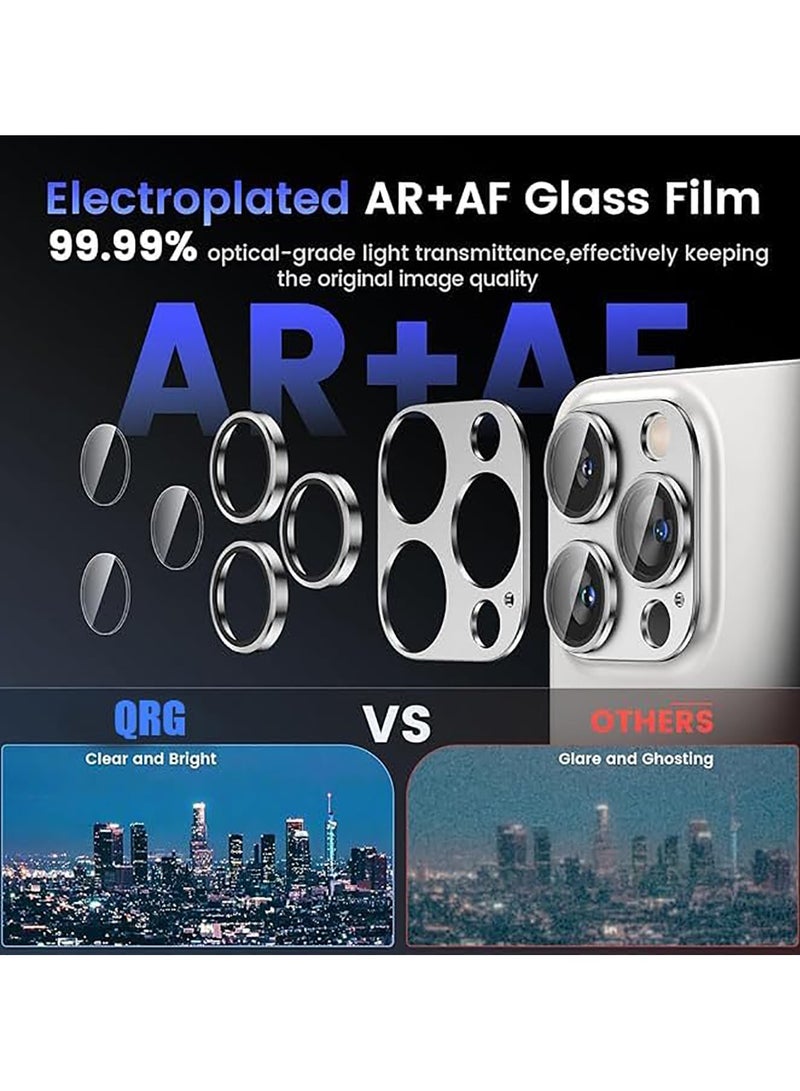 Tempered Glass Cover Camera Lens Protecto for iPhone 15 Pro / iPhone 15 Pro Max with Metal Ring Protector-Silver  - Image 5