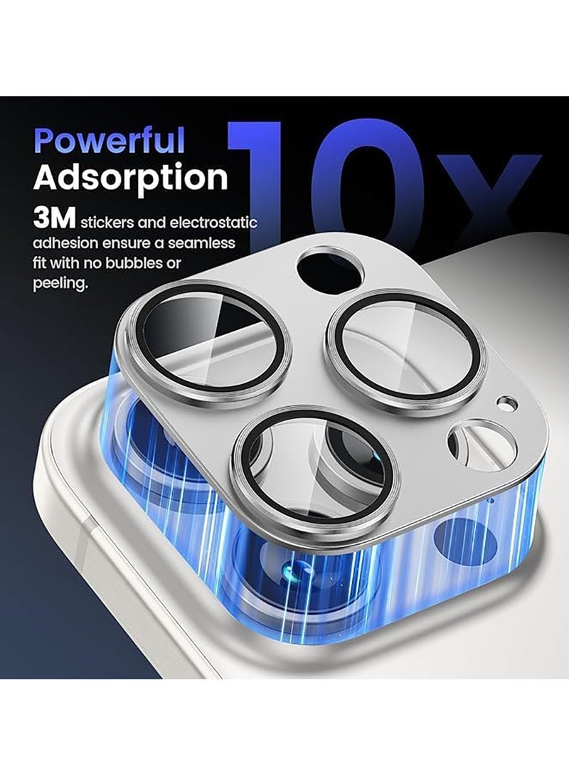 Tempered Glass Cover Camera Lens Protecto for iPhone 15 Pro / iPhone 15 Pro Max with Metal Ring Protector-Silver  - Image 4