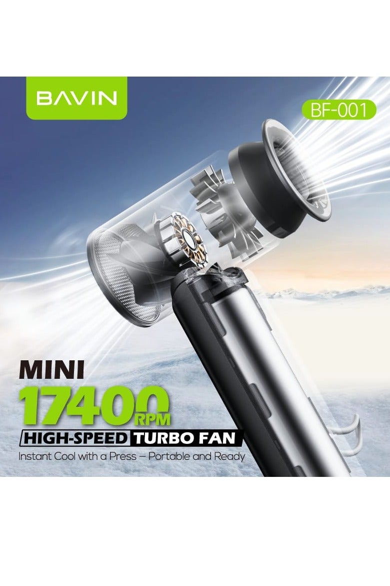 Bavin BF-001 Portable Mini Turbo Jet Fan Rechargeable w/ Up to 5 Gears Powerful Wind Speeds and LED Display - Image 2