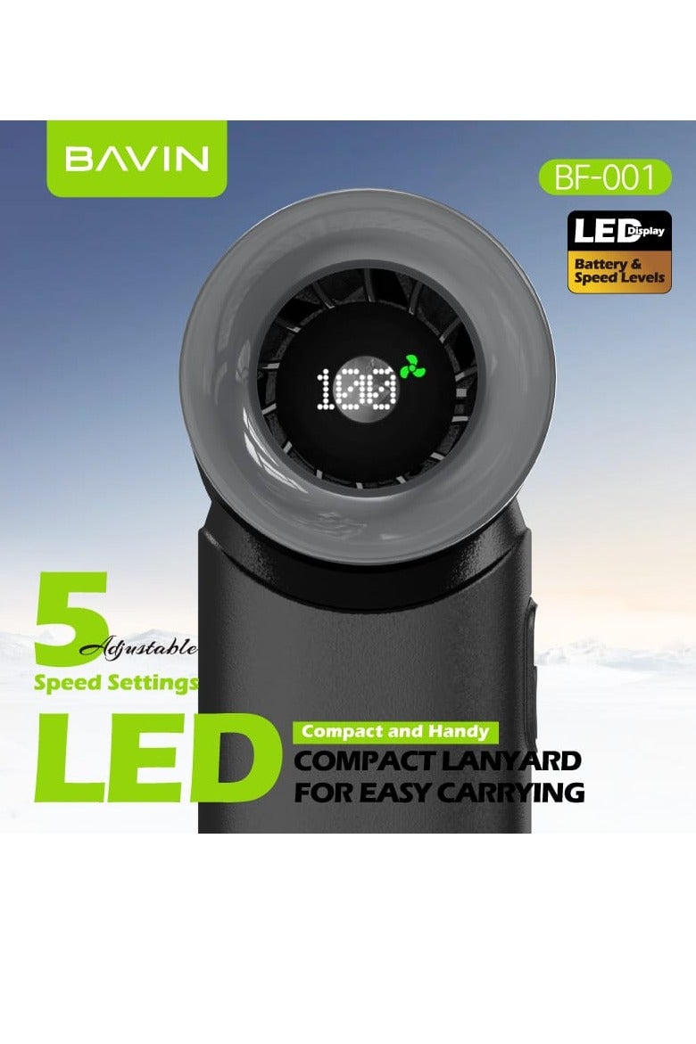 Bavin BF-001 Portable Mini Turbo Jet Fan Rechargeable w/ Up to 5 Gears Powerful Wind Speeds and LED Display - Image 3