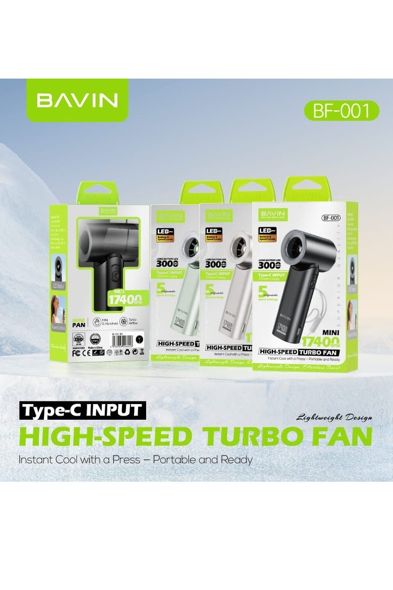 Bavin BF-001 Portable Mini Turbo Jet Fan Rechargeable w/ Up to 5 Gears Powerful Wind Speeds and LED Display - Image 5