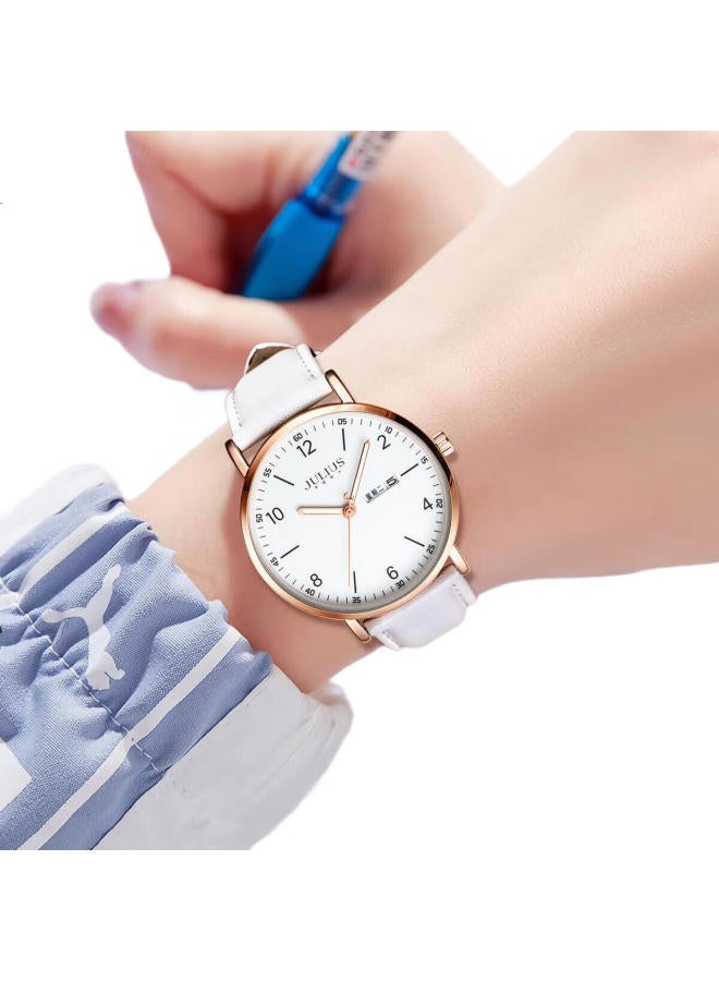 Julius (Julius) Women'S Watch New Style For Junior High School And High School Students, Girls Exam Calendar Quartz Watch White Ja-1516Lb - Image 1